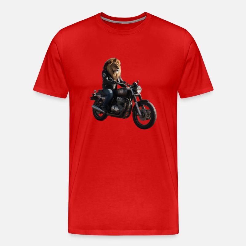 Biker-Löwe - Männer Premium Bio T-Shirt - Rot