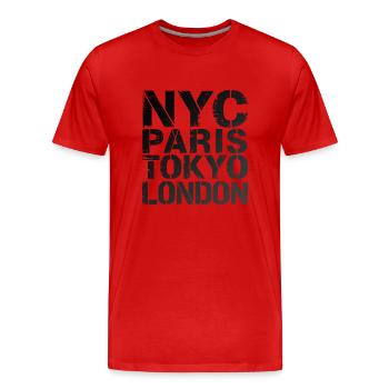 NYC Paris Tokyo London Fashion Text Design - Männer Premium Bio T-Shirt - Rot - Vorne - Damien (186cm)