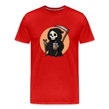 Grim Reaper with Boba - Men's Premium Organic T-Shirt - red - Front - Damien (186cm)