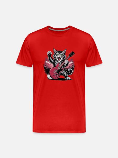 Rocking Cat with Electric Guitar – Wild Music Design - Men's Premium Organic T-Shirt - red
