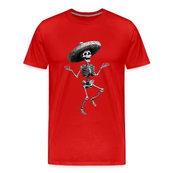 lustiges happy Skellet mit Sombrero Hut - Männer Premium Bio T-Shirt - Rot - Vorne - Damien (186cm)