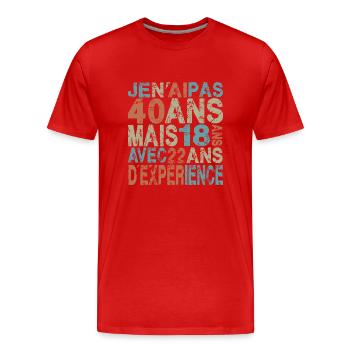 40 ans, anniversaire 40 ans, 40e anniversaire - T-shirt bio Premium Homme - rouge - Devant - Damien (186cm)