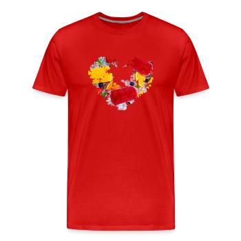 blumenherz,herz,blumen,foto,bunte blumen,eis - Männer Premium Bio T-Shirt - Rot - Vorne - Damien (186cm)