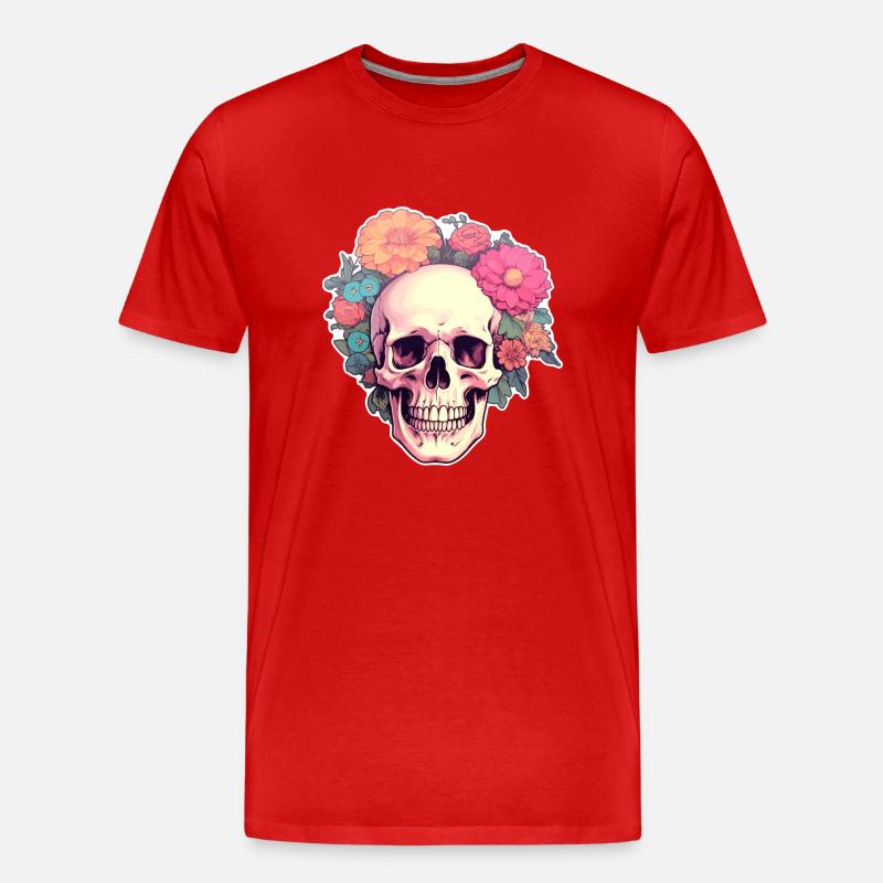 Menschlicher Schädel & Blumen 2 - Männer Premium Bio T-Shirt - Rot