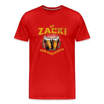 Bier und Zack schon wieder besoffen - Männer Premium Bio T-Shirt - Rot - Vorne - Damien (186cm)