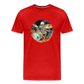Drummer Schlagzeuger Skelett Hard Rock Drum Sticks - Männer Premium Bio T-Shirt - Rot - Vorne - Damien (186cm)