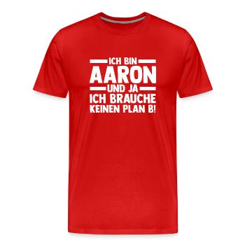 Prénom Aaron - T-shirt bio Premium Homme - rouge - Devant - Damien (186cm)