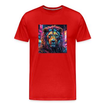 lion cyberpunk - T-shirt bio Premium Homme - rouge - Devant - Damien (186cm)