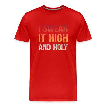 Denglisch Ich Schwöre Es Hoch Und Heilig - Männer Premium Bio T-Shirt - Rot - Vorne - Damien (186cm)