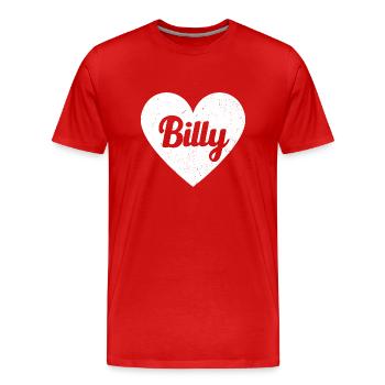 Billy Prénom Idée Cadeau Coeur Amour J’Aime - T-shirt bio Premium Homme - rouge - Devant - Damien (186cm)