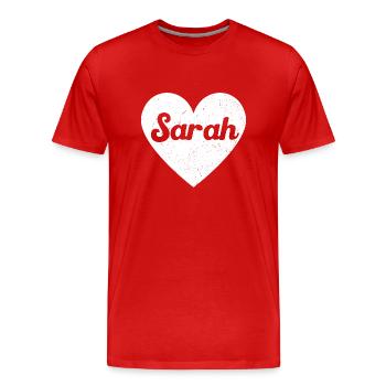 Sarah Prénom Idée Cadeau Coeur Amour J’Aime - T-shirt bio Premium Homme - rouge - Devant - Damien (186cm)