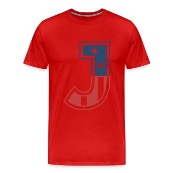 Brief J USA - Männer Premium Bio T-Shirt - Rot - Vorne - Damien (186cm)