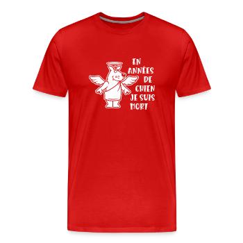 en années de chien je suis mort - T-shirt bio Premium Homme - rouge - Devant - Damien (186cm)