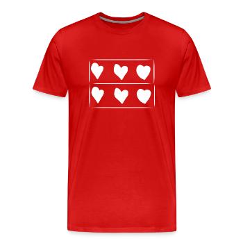 Motif rectangle de six cœurs - T-shirt bio Premium Homme - rouge - Devant - Damien (186cm)