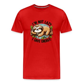 Je ne suis pas paresseux – j’économise de l’énergie - T-shirt bio Premium Homme - rouge - Devant - Damien (186cm)