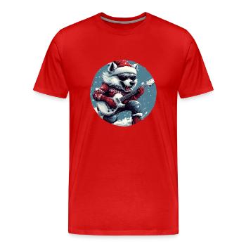 Wolf Christmas Guitare Rocker - T-shirt bio Premium Homme - rouge - Devant - Damien (186cm)