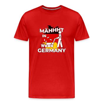 Made in Germany mäht Deutschland lustige Sprüche - Männer Premium Bio T-Shirt - Rot - Vorne - Damien (186cm)