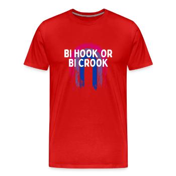 Bi Hook or Bi Crook Bisexual LGBTQ Bi Pride LGBT - Men's Premium Organic T-Shirt - red - Front - Damien (186cm)