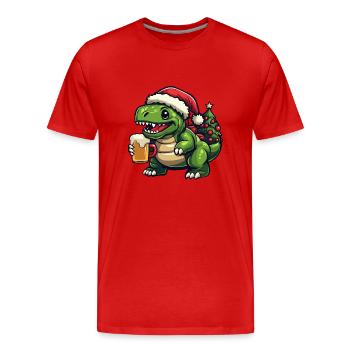 Dinosaure Stegosaurus Bière de Noël Drôle - T-shirt bio Premium Homme - rouge - Devant - Damien (186cm)