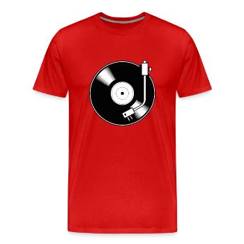 Retro Vinyl Schallplatte Minimal Motiv - Männer Premium Bio T-Shirt - Rot - Vorne - Damien (186cm)
