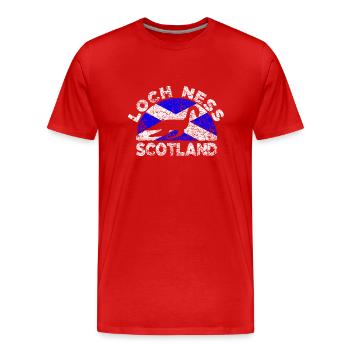 Grunge Nessie Loch Ness Schottland Flagge - Männer Premium Bio T-Shirt - Rot - Vorne - Damien (186cm)