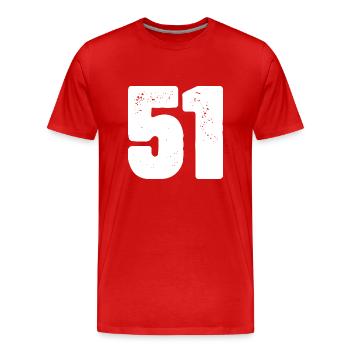 51 Maillot numéro - T-shirt bio Premium Homme - rouge - Devant - Damien (186cm)