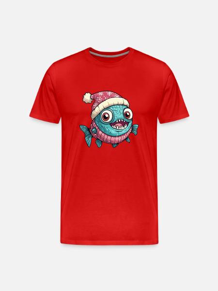 Piranha Fish Christmas - Men's Premium Organic T-Shirt - red