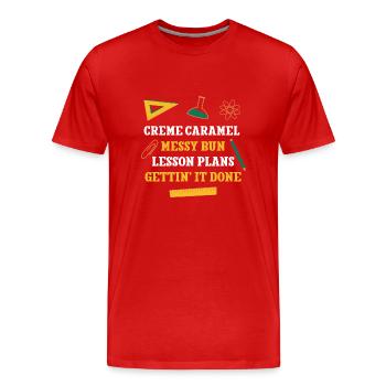 Crème Caramel Messy Bun Plans de leçon Drôle - T-shirt bio Premium Homme - rouge - Devant - Damien (186cm)