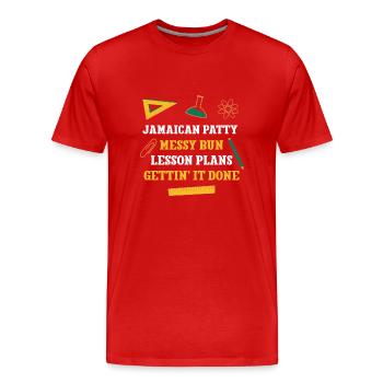 Jamaïcain Patty Messy Bun Plans de leçon Drôle - T-shirt bio Premium Homme - rouge - Devant - Damien (186cm)