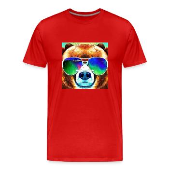 Ours cool avec lunettes d’aviateur - T-shirt bio Premium Homme - rouge - Devant - Damien (186cm)