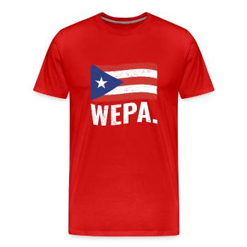 Fier portoricain Wepa Porto Rico Flag Latino - T-shirt bio Premium Homme - rouge - Devant - Damien (186cm)