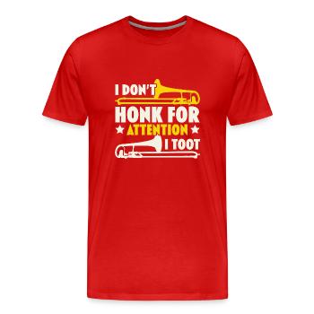 Ich hupe nicht um Aufmerksamkeit, ich tute Posauni - Männer Premium Bio T-Shirt - Rot - Vorne - Damien (186cm)