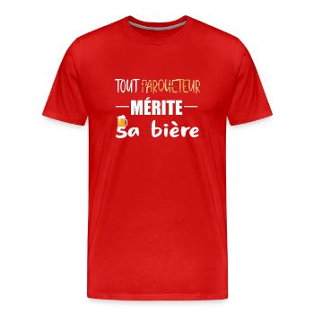 Tout parqueteur mérite sa bière t-shirt homme - T-shirt bio Premium Homme - rouge - Devant - Damien (186cm)