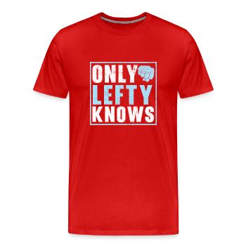 Seuls les gauchers connaissent le gaucher, gaucher Lin - T-shirt bio Premium Homme - rouge - Devant - Damien (186cm)