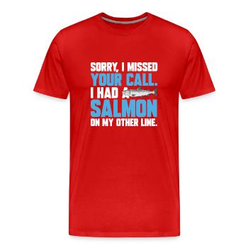 Pêche au saumon Pêcheur de saumon - T-shirt bio Premium Homme - rouge - Devant - Damien (186cm)