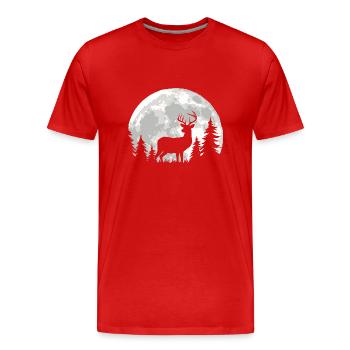 Hirsch Jagd Mondschein Rotwild Jäger Wald Natur - Männer Premium Bio T-Shirt - Rot - Vorne - Damien (186cm)