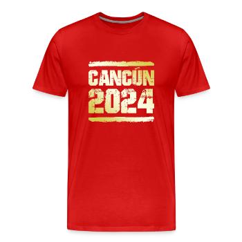 Cancún 2024 Médaille d’or - T-shirt bio Premium Homme - rouge - Devant - Damien (186cm)