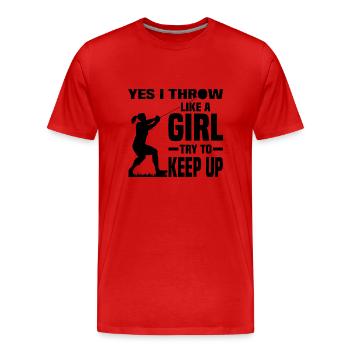 Hammer throw - Men's Premium Organic T-Shirt - red - Front - Damien (186cm)