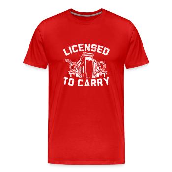 Permis de porter une coupe de cheveux coiffeuse - T-shirt bio Premium Homme - rouge - Devant - Damien (186cm)