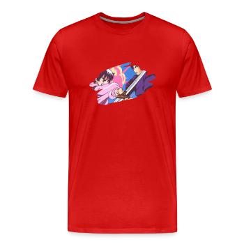 Anime Manga Cartoon Enemies Sword Fight - Men's Premium Organic T-Shirt - red - Front - Damien (186cm)