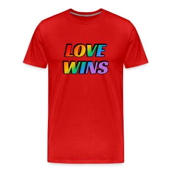 Liebe gewinnt LGBT Regenbogen Text Gay Pride - Männer Premium Bio T-Shirt - Rot - Vorne - Damien (186cm)