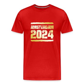Amsterdam 2024 Médaille d’or - T-shirt bio Premium Homme - rouge - Devant - Damien (186cm)