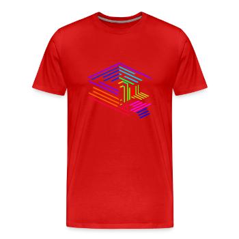 Liniengeometrie eines Objektes in Regenbogenfarben - Männer Premium Bio T-Shirt - Rot - Vorne - Damien (186cm)