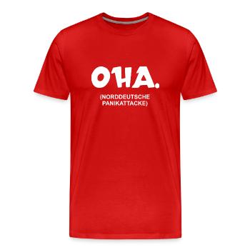 Oha | Norddeutsche Panikattacke | nordisch - Männer Premium Bio T-Shirt - Rot - Vorne - Damien (186cm)