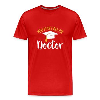 PhD Graduate Doctoral Degree Ph.D. Doctorate - Men's Premium Organic T-Shirt - red - Front - Damien (186cm)