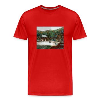 Temple dans la forêt - T-shirt bio Premium Homme - rouge - Devant - Damien (186cm)