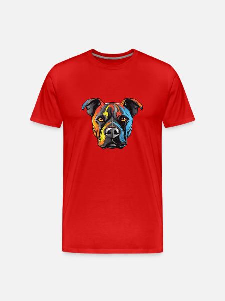 Staffordshire Bull Terrier Dog Portrait - Men's Premium Organic T-Shirt - red