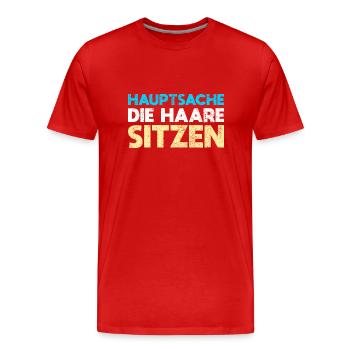 Hauptsache, Die Haare Sitzen - Männer Premium Bio T-Shirt - Rot - Vorne - Damien (186cm)