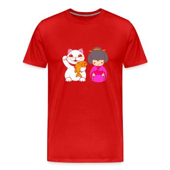 Maneki Neko Japan Glücksbringer - Männer Premium Bio T-Shirt - Rot - Vorne - Damien (186cm)