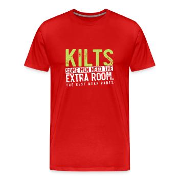 Jupe Tartan Kilt Ecossais - T-shirt bio Premium Homme - rouge - Devant - Damien (186cm)